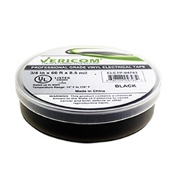 Vericom 8.5 mil thick Professional Grade Vinyl Electrical Tape that is resistant to sun, water, oil, acids, alkalis, corrosive chemicals and is UL 510 compliant.