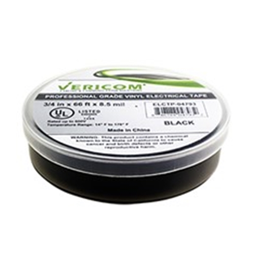 Vericom 8.5 mil thick Professional Grade Vinyl Electrical Tape that is resistant to sun, water, oil, acids, alkalis, corrosive chemicals and is UL 510 compliant.